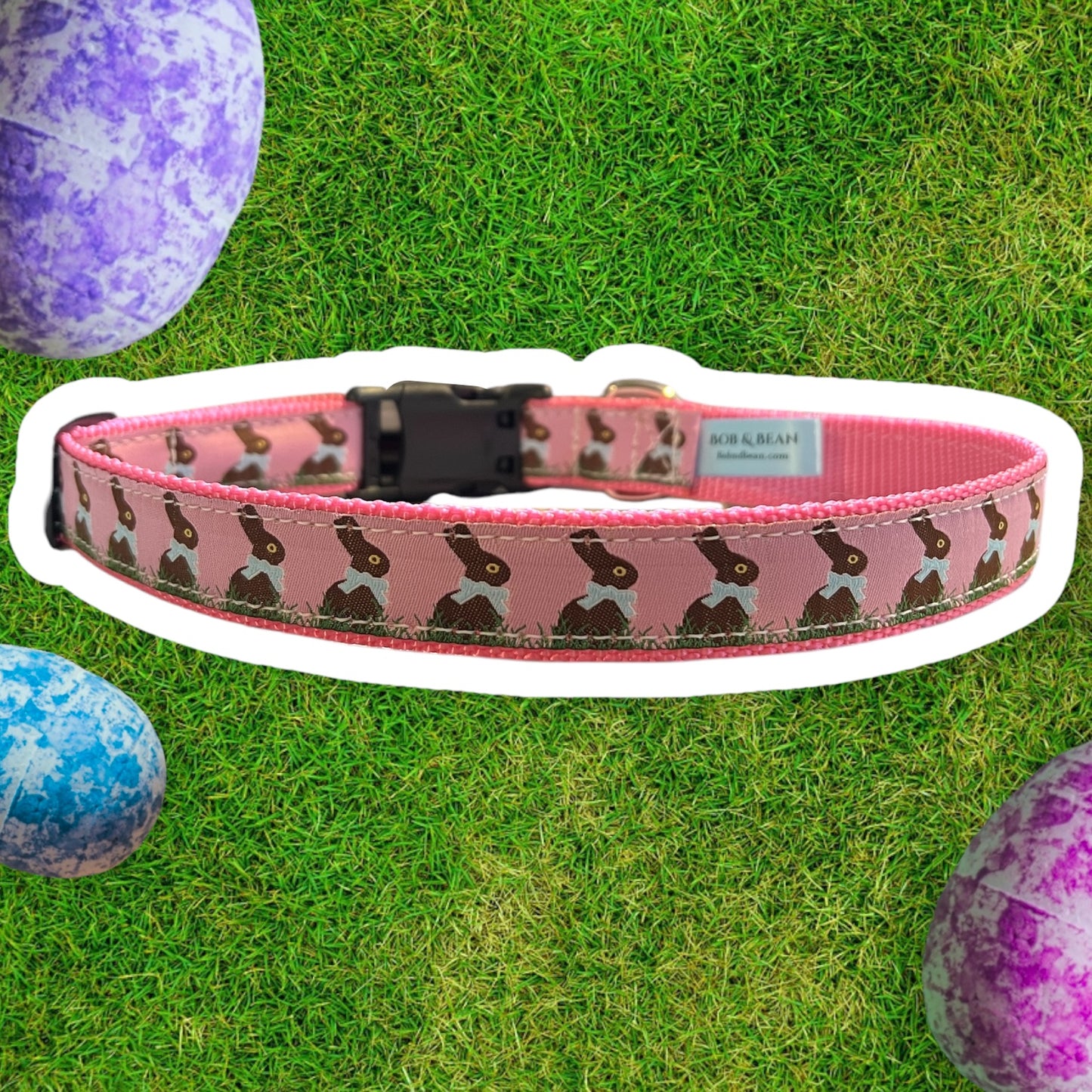 Chocolate Bunnies Large Dog Collar Pink and Blue