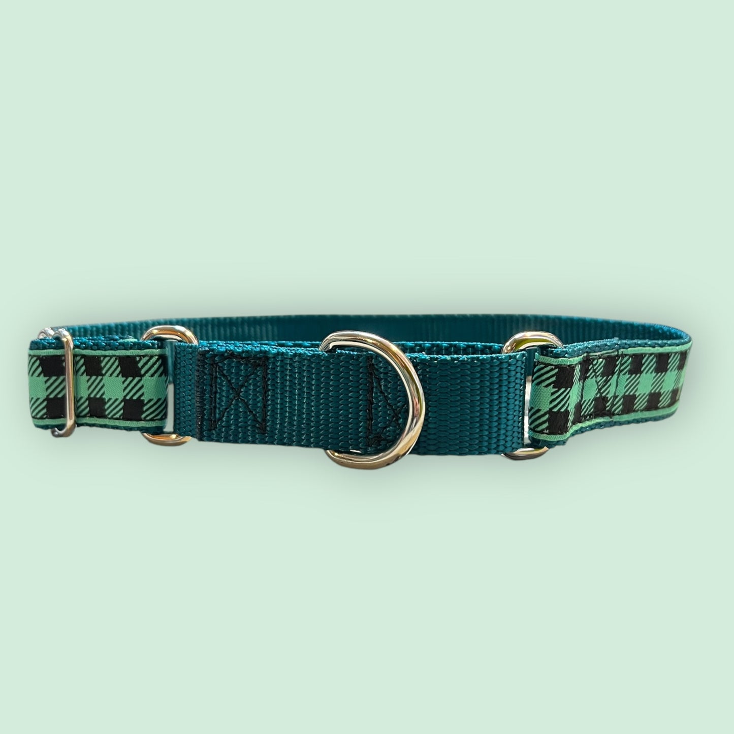 Gingham Mint Large Martingale Collar