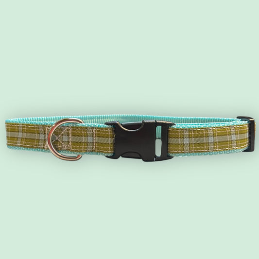 Blue and Green Plaid Large Dog Collar