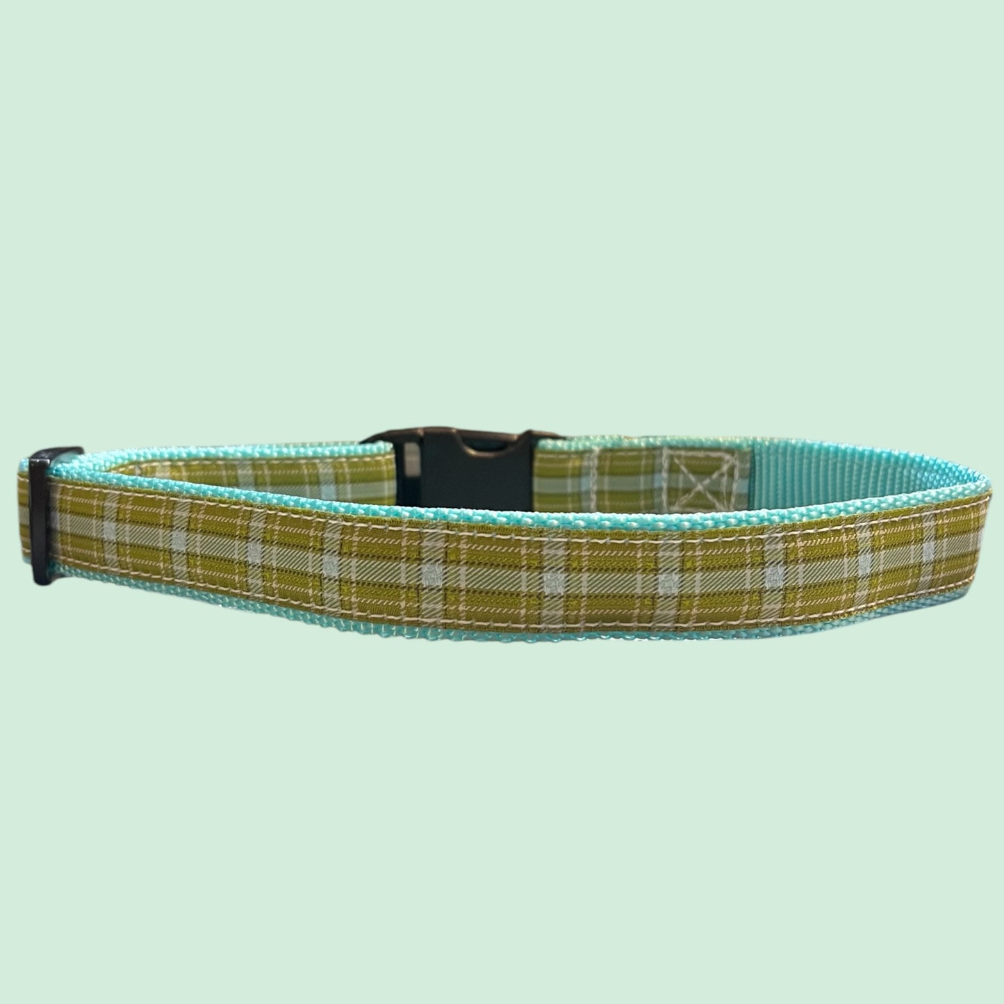 Blue and Green Plaid Large Dog Collar