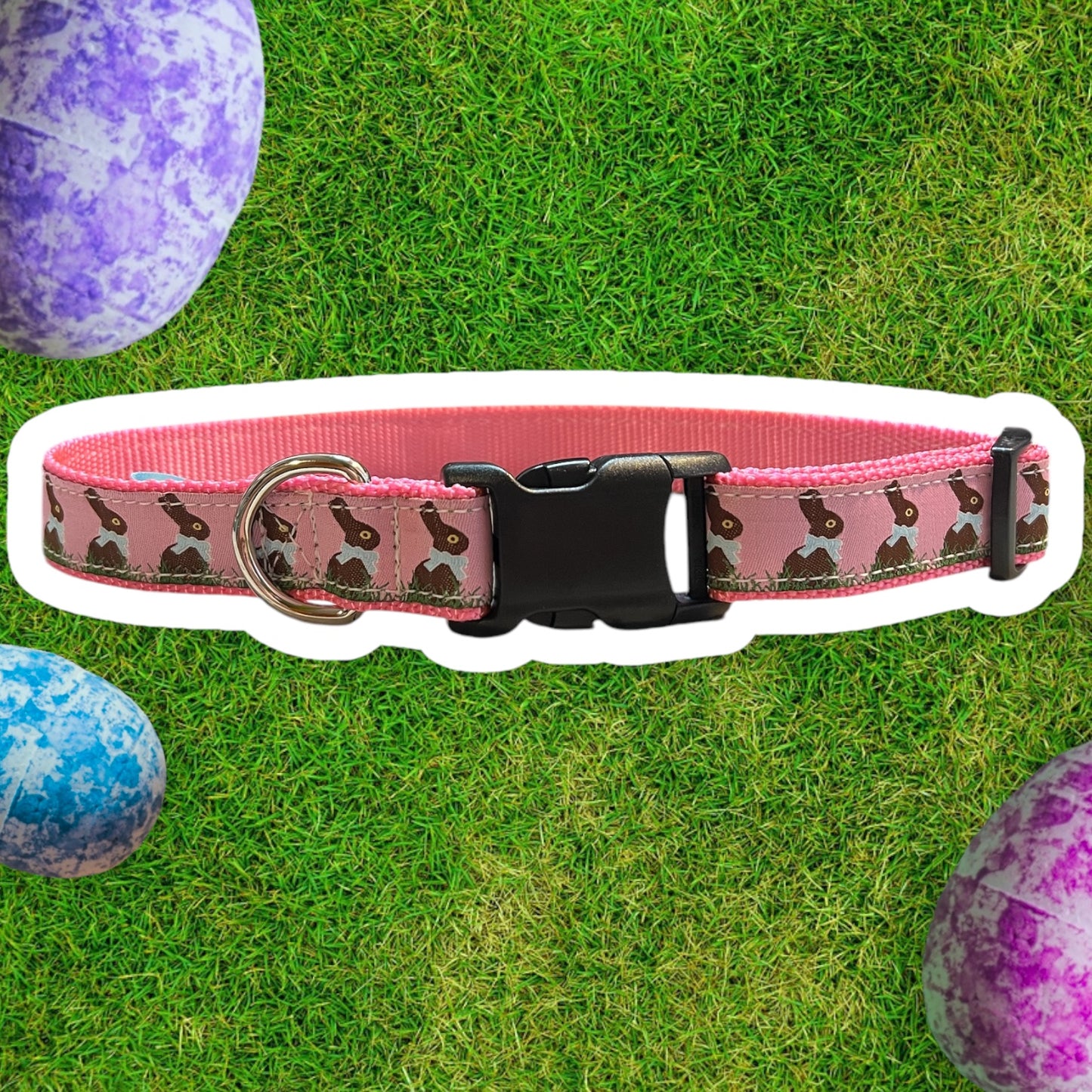 Chocolate Bunnies Large Dog Collar Pink and Blue