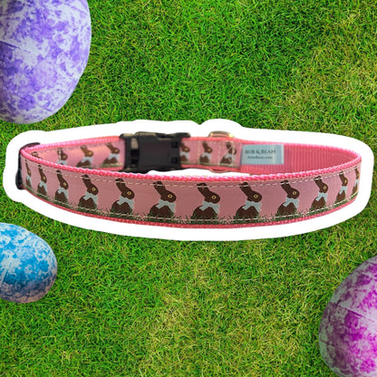 Chocolate Bunnies Large Dog Collar Pink and Blue