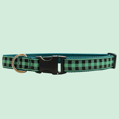 Gingham Mint Large Dog Collar