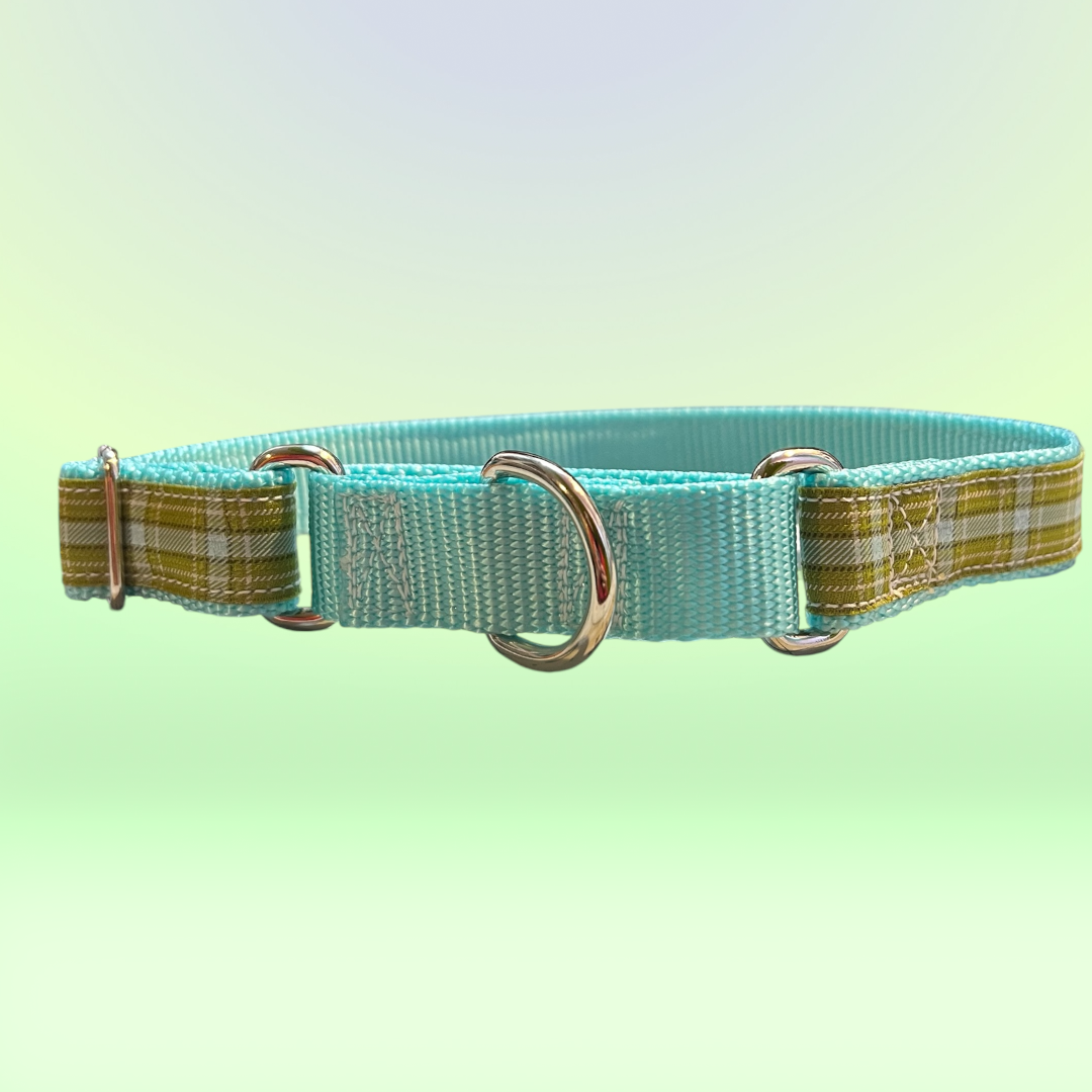 Blue and Green Plaid Martingale Large Dog Collar