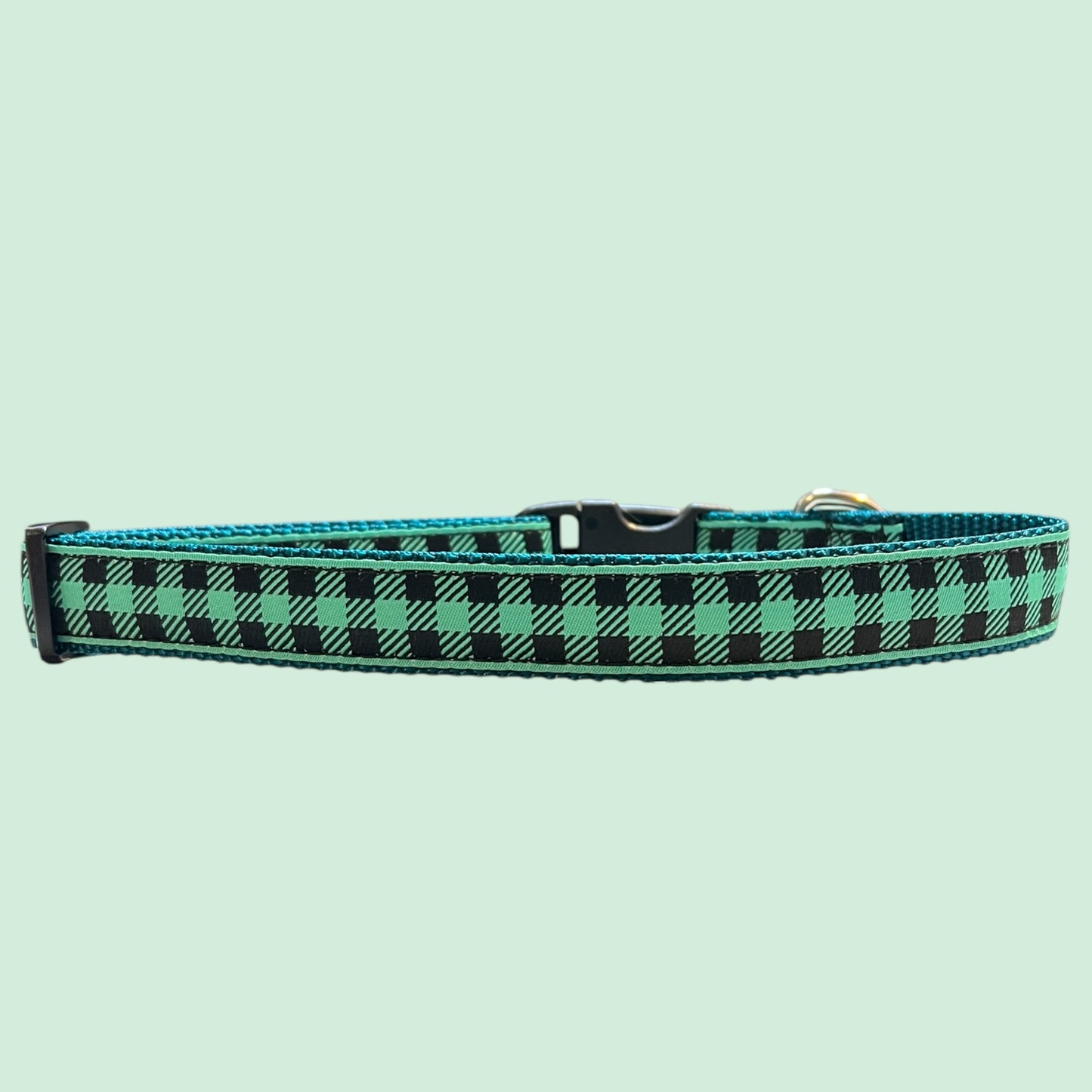 Gingham Mint Large Dog Collar