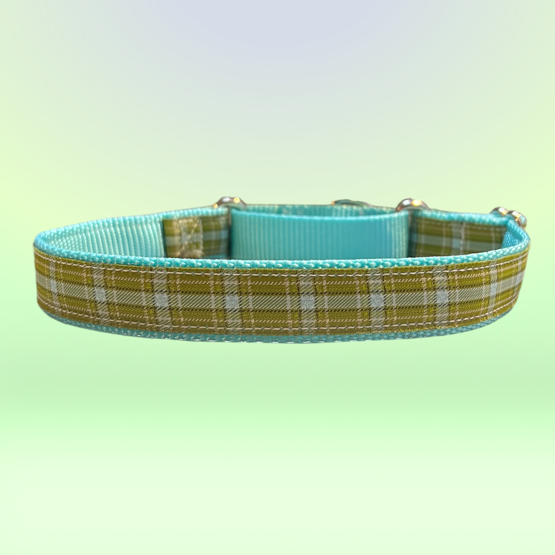 Blue and Green Plaid Martingale Large Dog Collar
