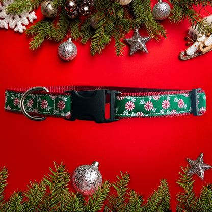 Peppermint Cheer Large Dog Collar