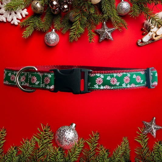Peppermint Cheer Large Dog Collar
